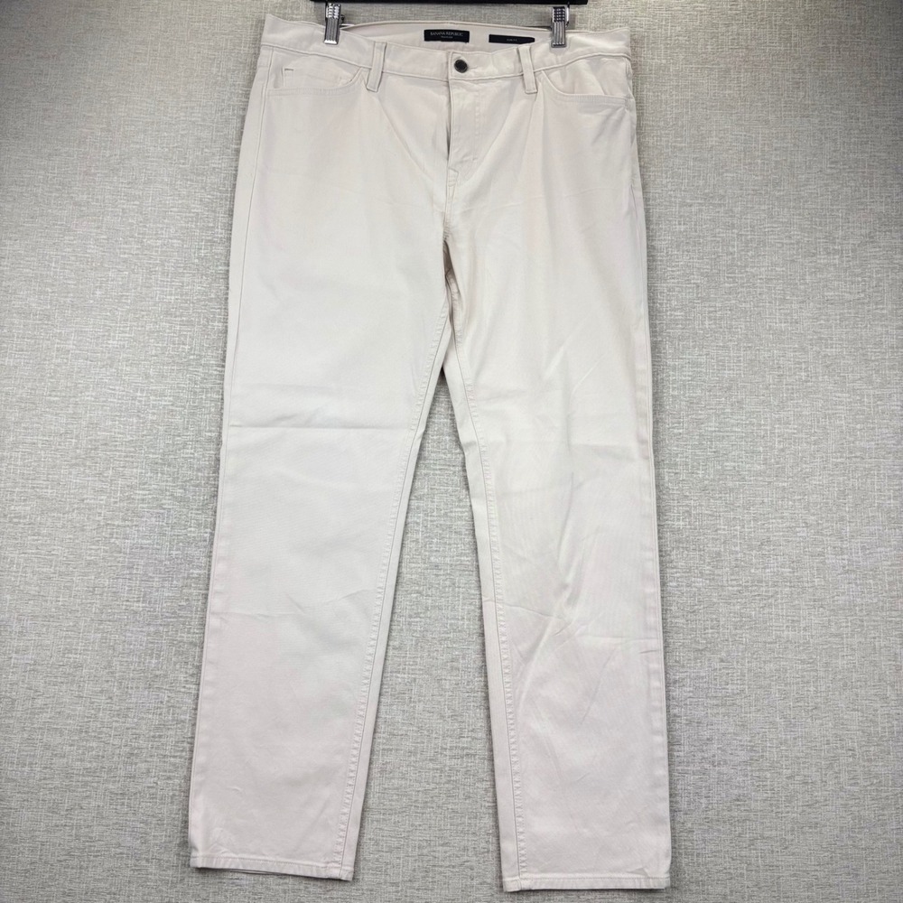 Banana Republic Mens 35x30 Traveler Slim Fit Pants Beige Off White Chinos